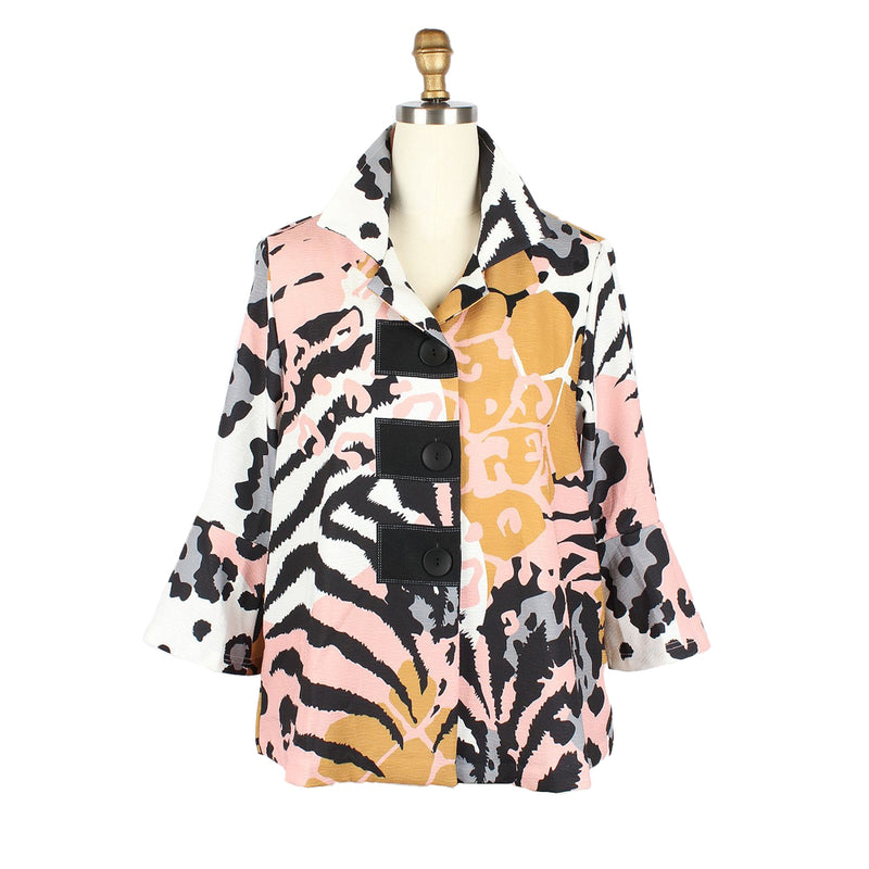 Chic Pink Animal Print Button Front Jacket - 4960-PNK