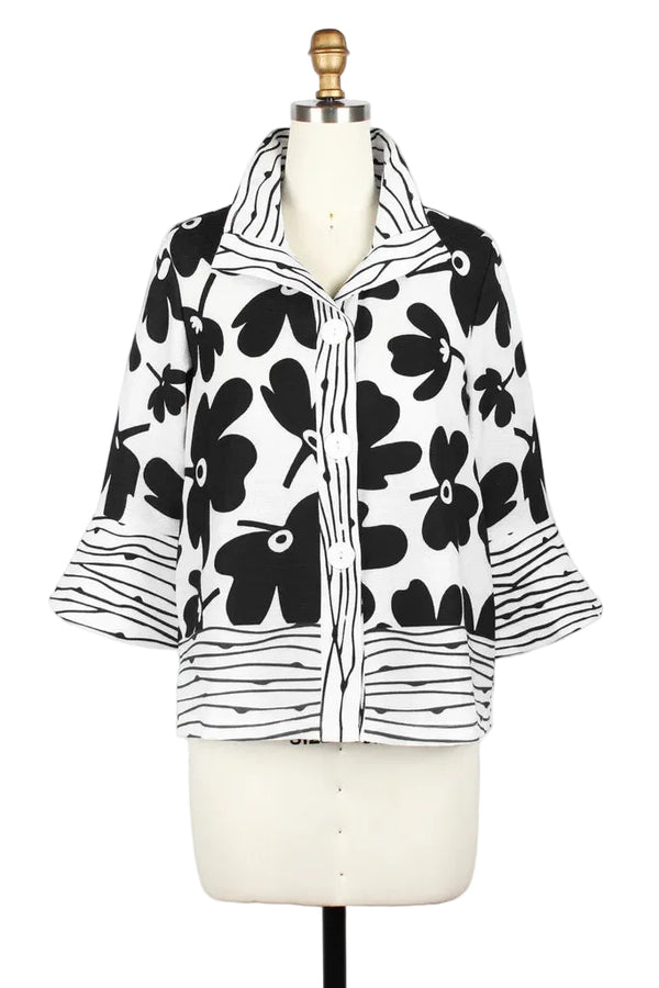 Floral Pop Art Print Jacket in Black & White -  4961-BLK