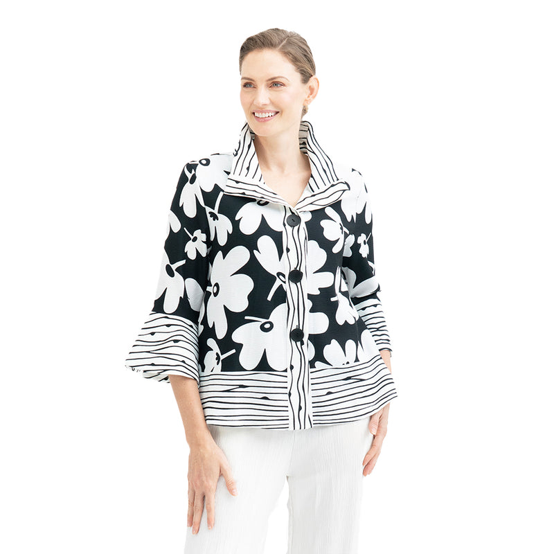 Graphic Pop Art Floral Jacket in Black & White -  4961-BLK