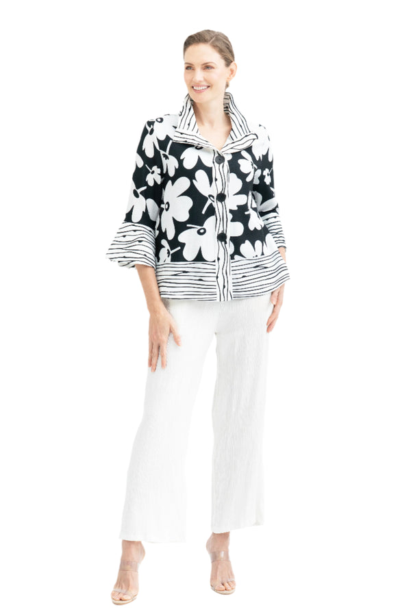 Pop Art Floral-Print Jacket in Black & White -  4961-BLK