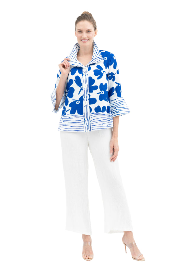 Pop Art Floral-Print Jacket in Royal - 4961-ROY