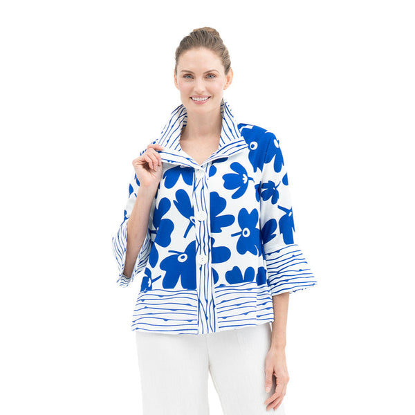 Pop Art Floral-Print Jacket in Royal - 4961-ROY