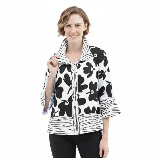Floral Pop Art Jacket in Black & White -  4961-BLK