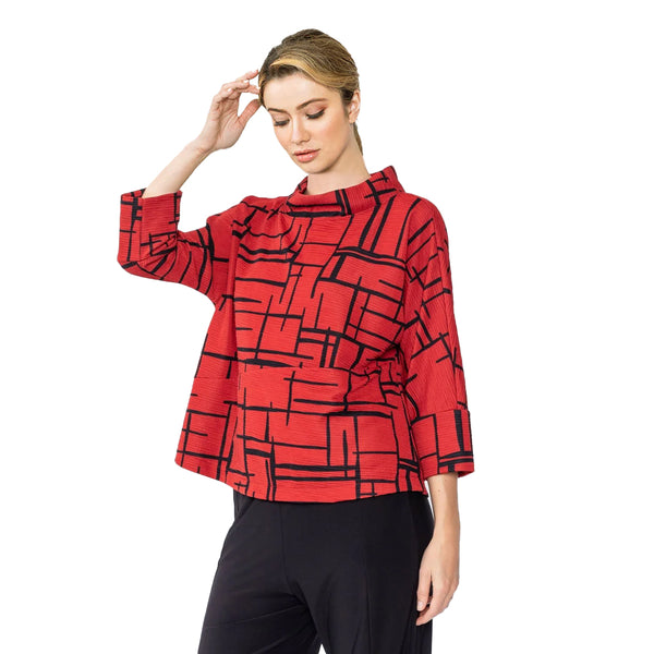IC Collection Geometric Boxy Sweater Top in Red - 4962T