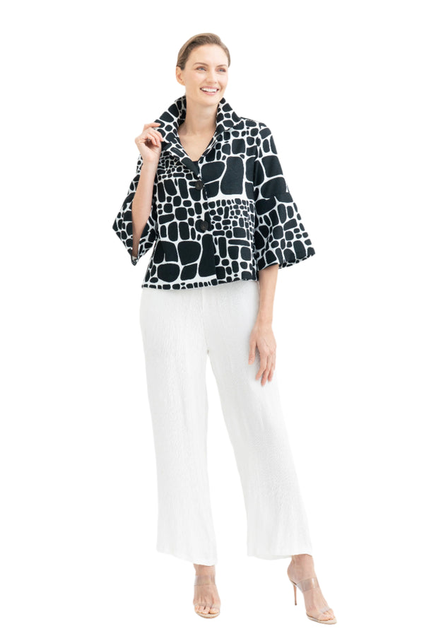 Pebblestone Pattern Cropped Jacket in Black/White - 4962-BK