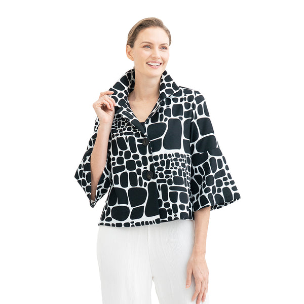 Pebblestone Pattern Cropped Jacket in Black/White - 4962-BK