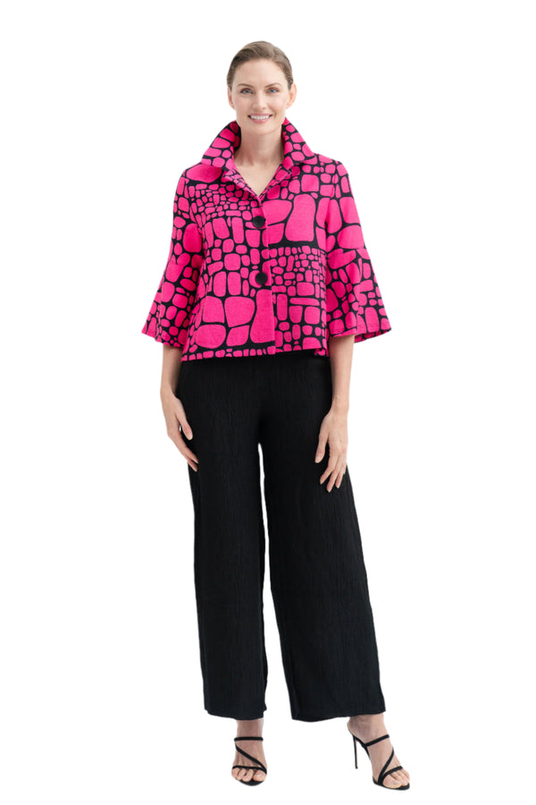 Pebblestone Pattern Cropped Jacket in Fuchsia/Black - 4962-FCH