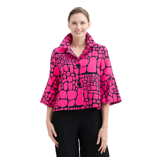 Pebblestone Pattern Cropped Jacket in Fuchsia/Black - 4962-FCH