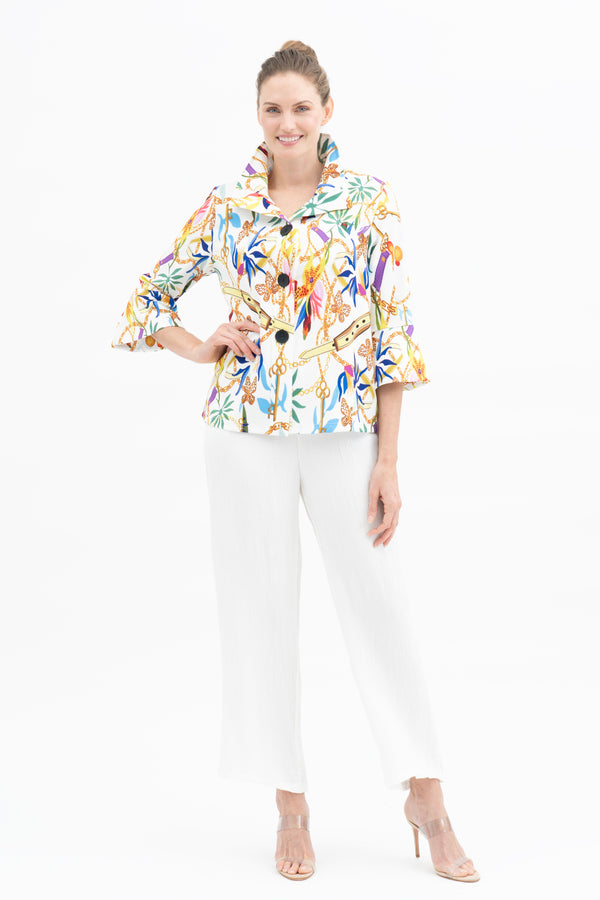 Key West Print Button Front Jacket - 4963-MLT