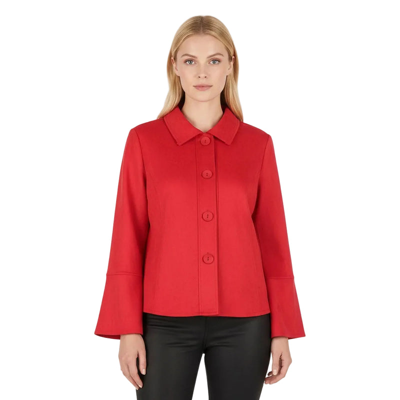 Microsuede Button Front Jacket in Red - 4977-RD