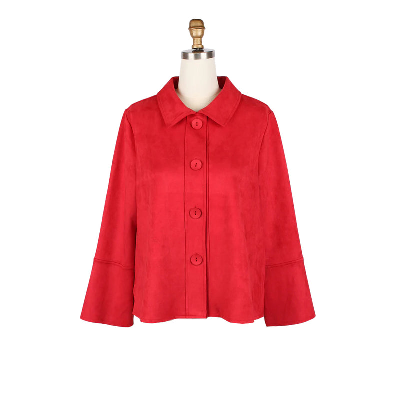 Microsuede Button Front Jacket in Red - 4977-RD