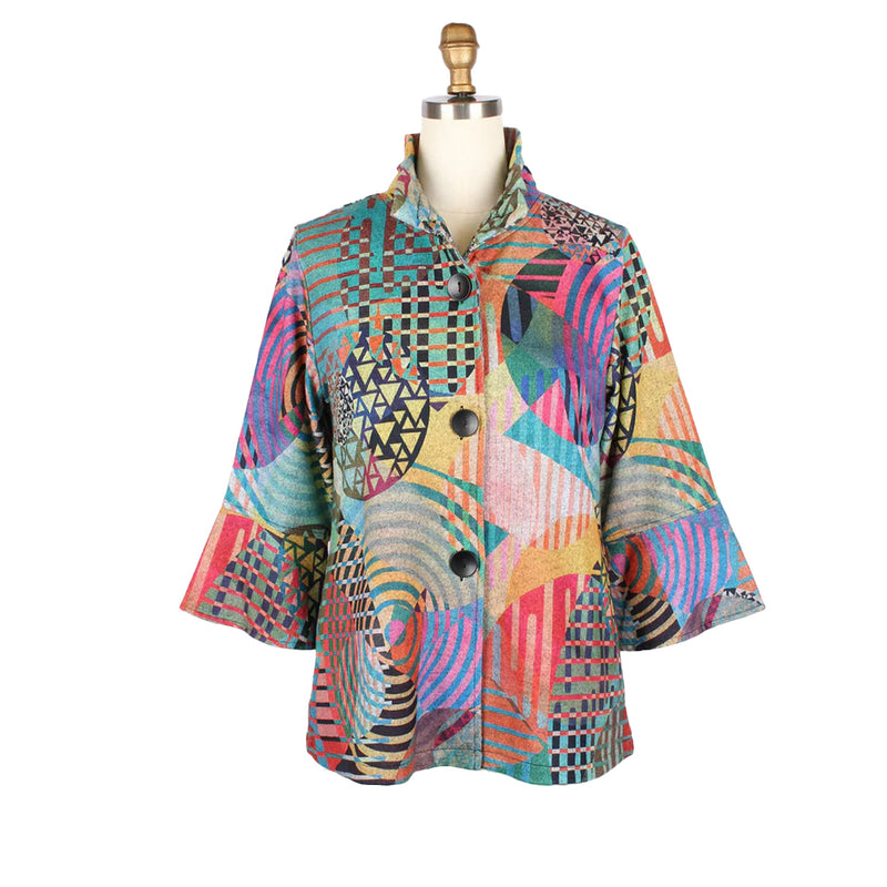 Geo Pop Art Print Soft Flannel Lined Jacket in Multi - 4988 - Size M