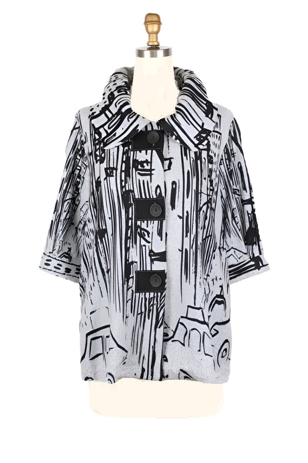 Playful Cityscape Motif Sweater Knit Jacket - 4993