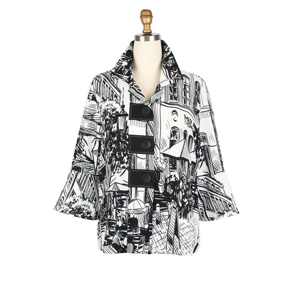 Black & White Cityscape Button Jacket - 4996
