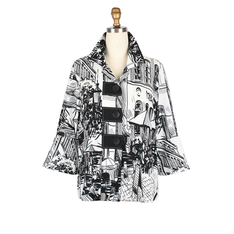Black & White Cityscape Button Jacket - 4996