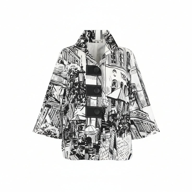 Black & White Cityscape Button Jacket - 4996