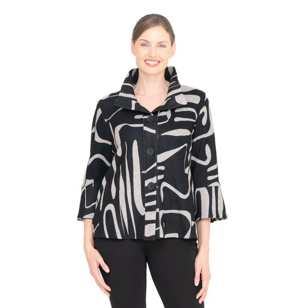 Abstract Flannel Jacket in Soft Grey on a Black Background - 4998