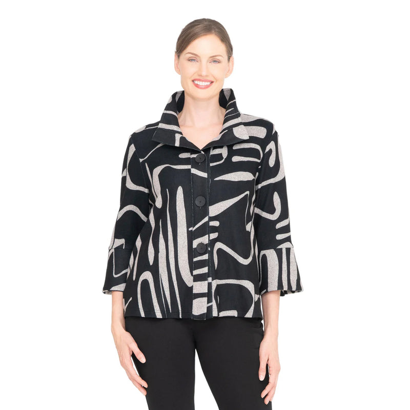 Abstract Flannel Jacket in Soft Grey on a Black Background - 4998