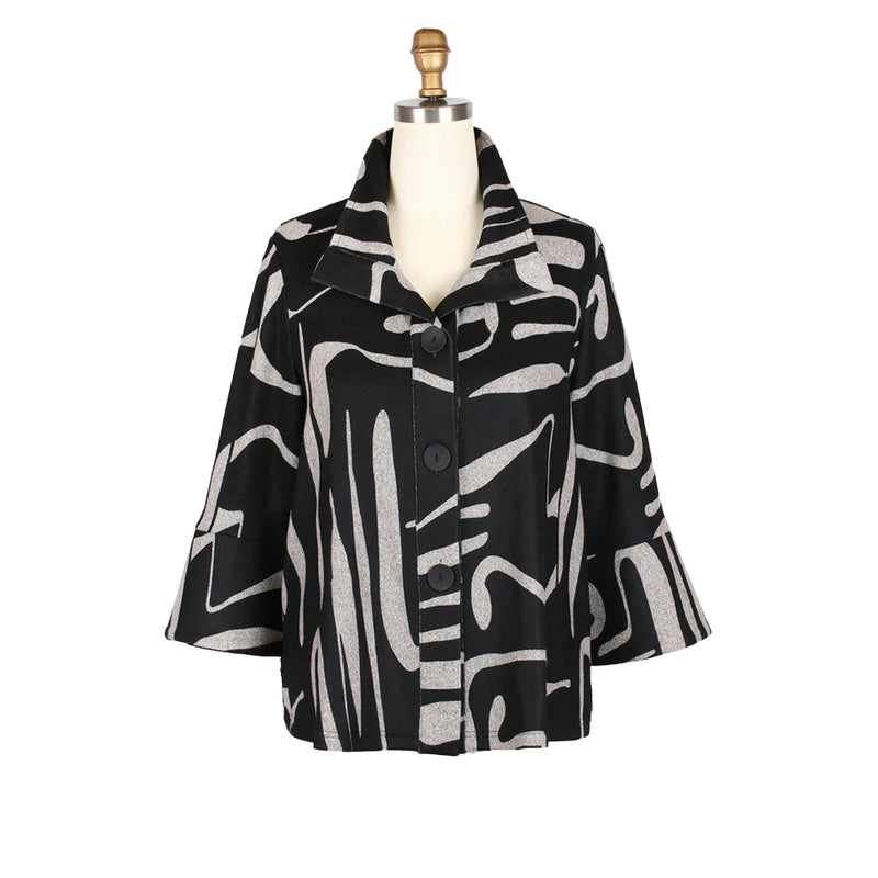 Abstract Flannel Jacket in Soft Grey on a Black Background - 4998