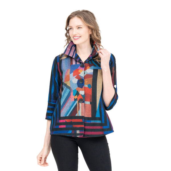 Damee Modern Art-Print Flannel Jacket in Multicolor - 4921