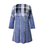 Valentina "Plaid & Denim" Print Tunic in Blue - 26703-TU