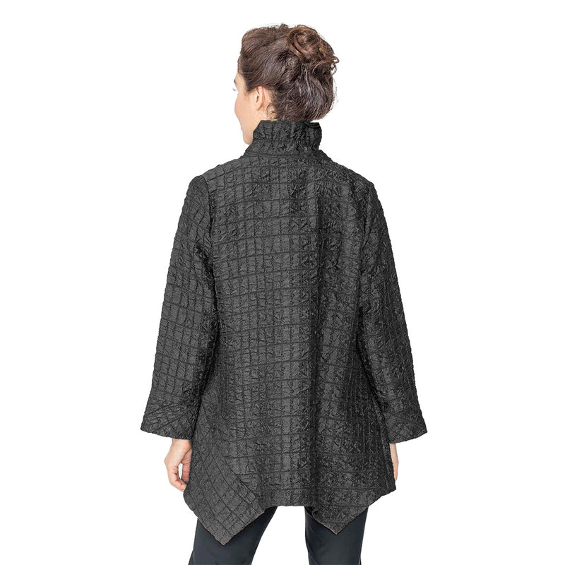 Fall' 24! IC Collection Jacquard Button Front Tunic Jacket in Black - 6930J-BLK