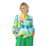 Abstract-Art-Print Asymmetric Jacket in Blue/Multi - 6854J-BLU