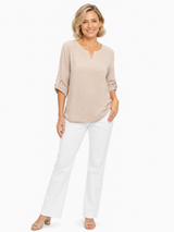 Embroidered Cotton Voile Top in Oatmeal - EC436-OAT