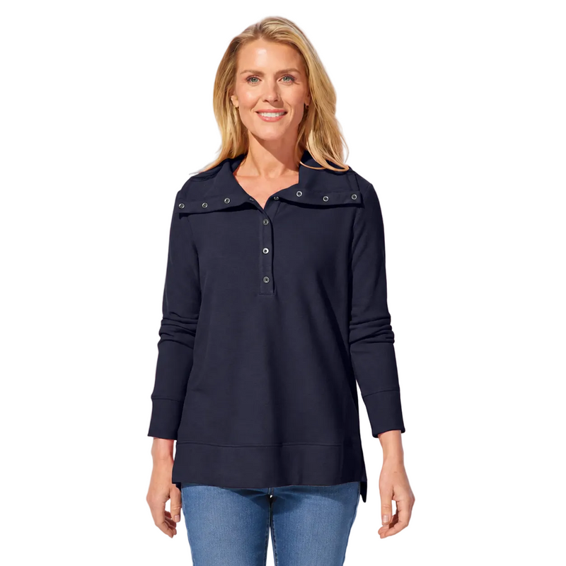 Partial Snap Front Fleece Pullover in Black - 13272-BLK - Sizes XS & M