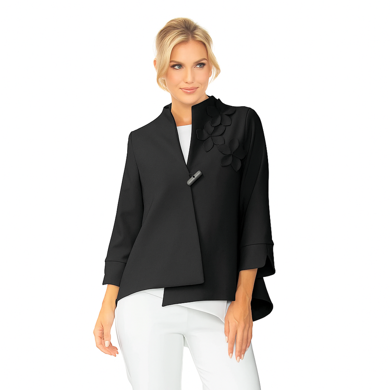 Floral Embroidered Asymmetric Jacket in Black - 7268J-BLK