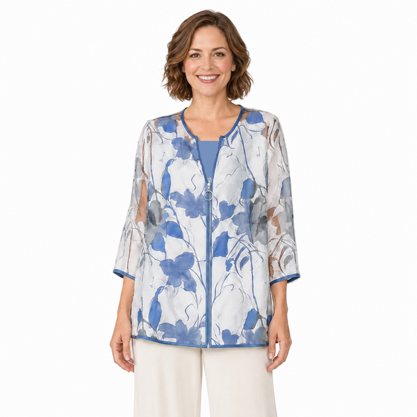 Semi-Sheer Floral Jacket in Blue - 4841J-BLU