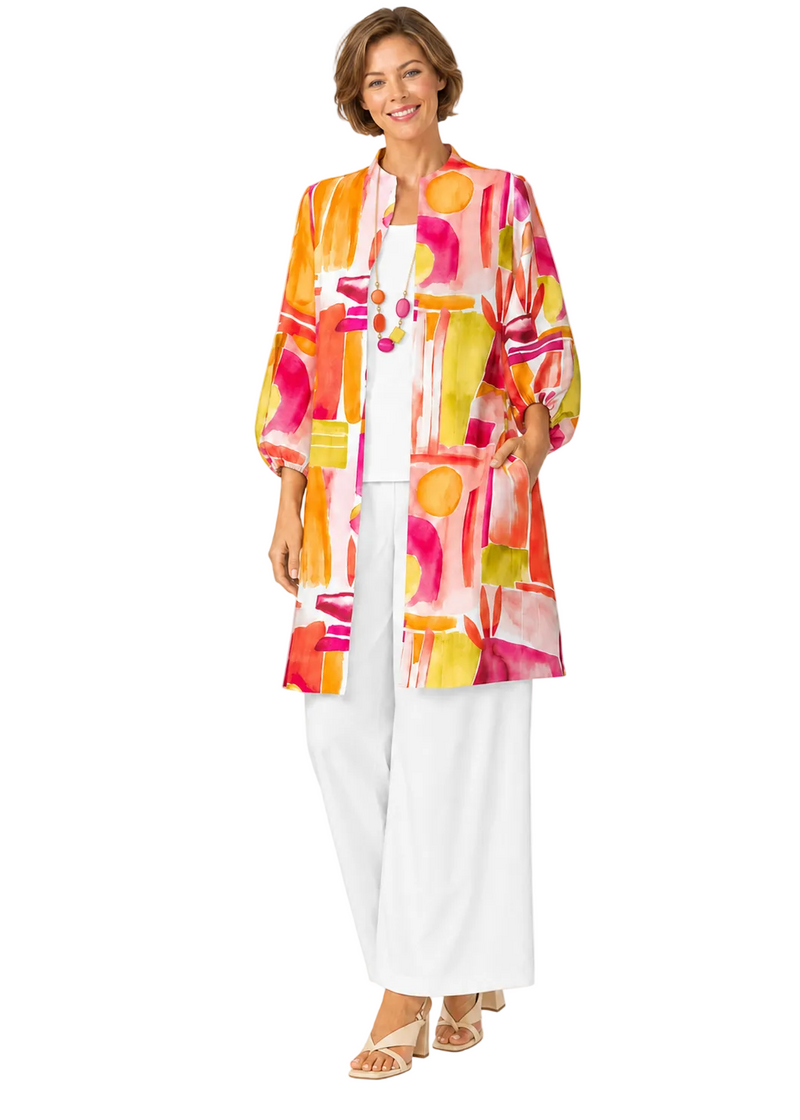 Watercolor-Inspired Jacket in Pink/Multi - 7292J-PNK - Size L Only!