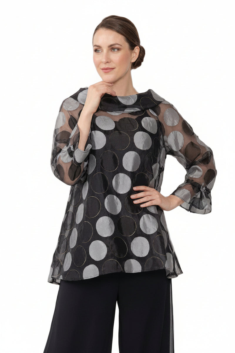 Sheer Polka-Dot High-Low Tunic Top - 7925T