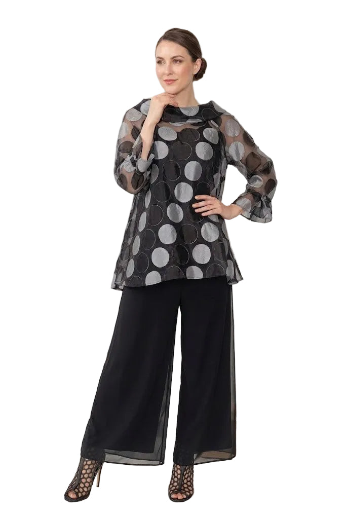 Sheer Polka-Dot High-Low Tunic Top - 7925T