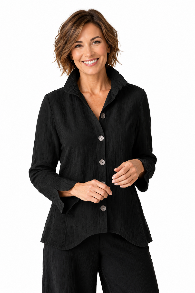 Elegant Jacquard Ruched Collar Shirt - 30719