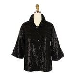 Sequin Striped Short Jacket in Black - 4929