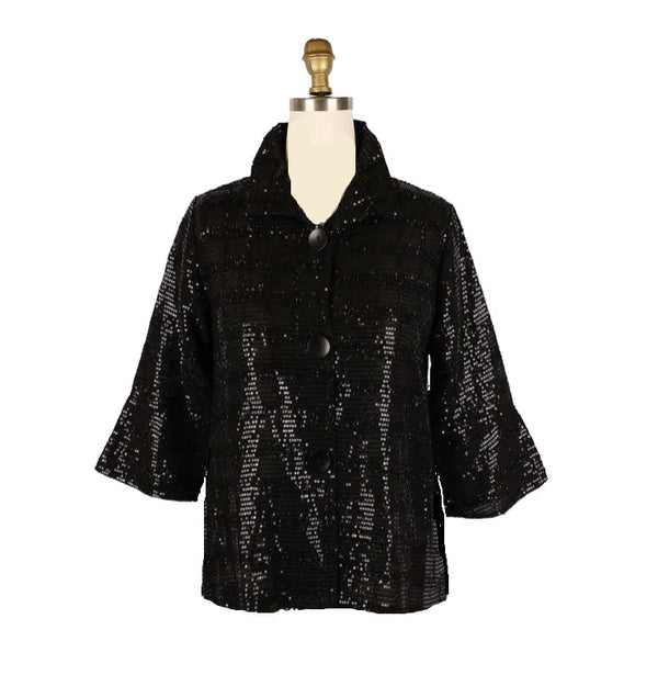 Sequin Striped Short Jacket in Black - 4929