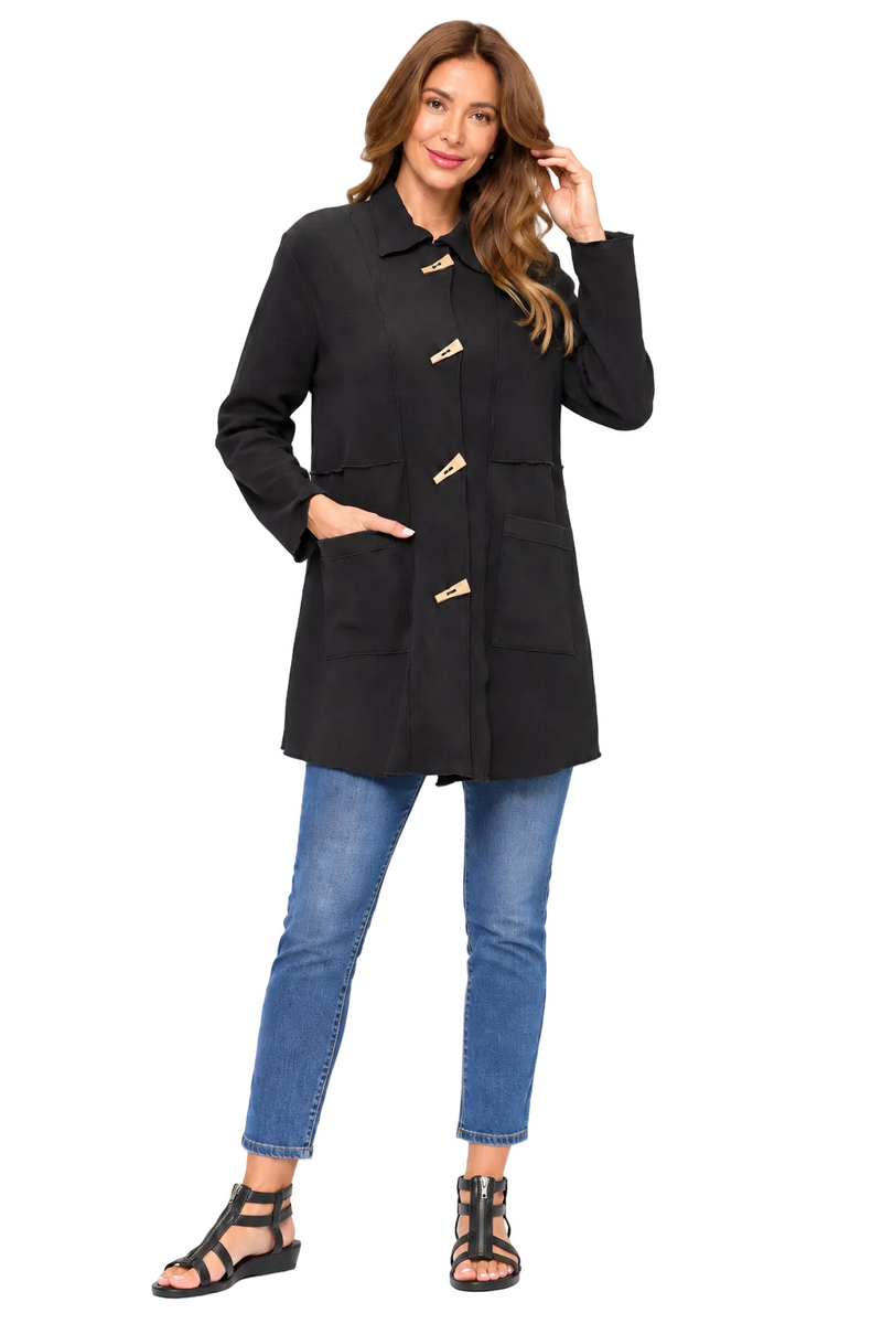 Textured Cotton Stretch Jacket in Black  - JT410-BLK