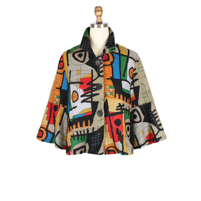Modern Art Print Short Flannel Jacket - 5005