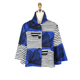 Striped Floral Bell-Sleeve Jacket in Blue, Black & White - 5007-BLU
