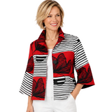 Floral & Stripe Colorblock Jacket - 5007-RED