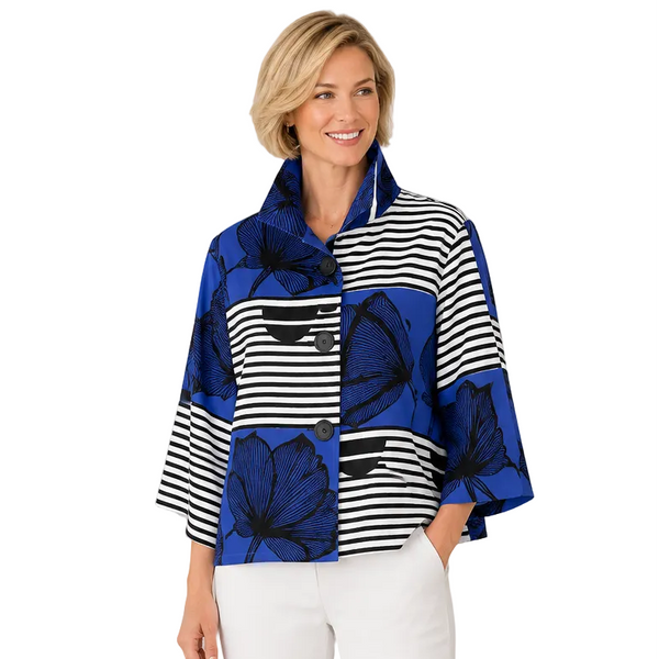 Floral & Stripe Colorblock Jacket - 5007-BLU
