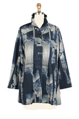 Abstract Patch Button Coat in Navy/Grey - 5013-NVY