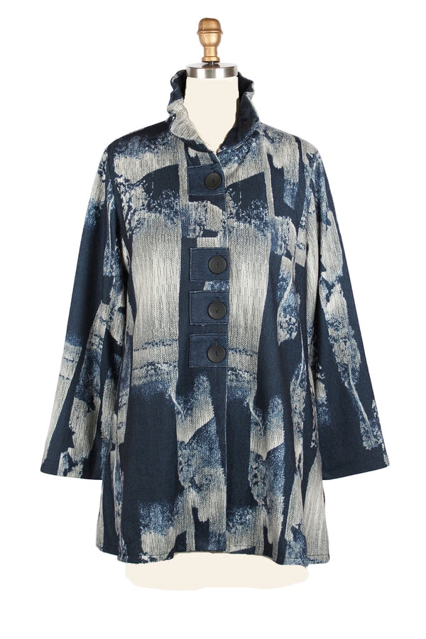 Abstract Patch Button Coat in Navy/Grey - 5013-NVY