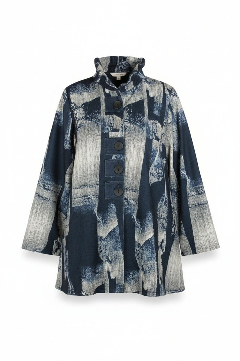 Abstract Patch Button Coat in Navy/Grey - 5013-NVY