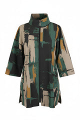 Abstract Brushstroke Print Windbreaker Jacket with Wired Collar - 5018