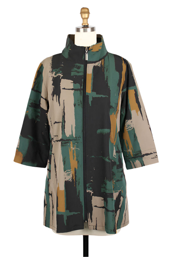 Abstract Brushstroke Print Windbreaker Jacket with Wired Collar - 5018