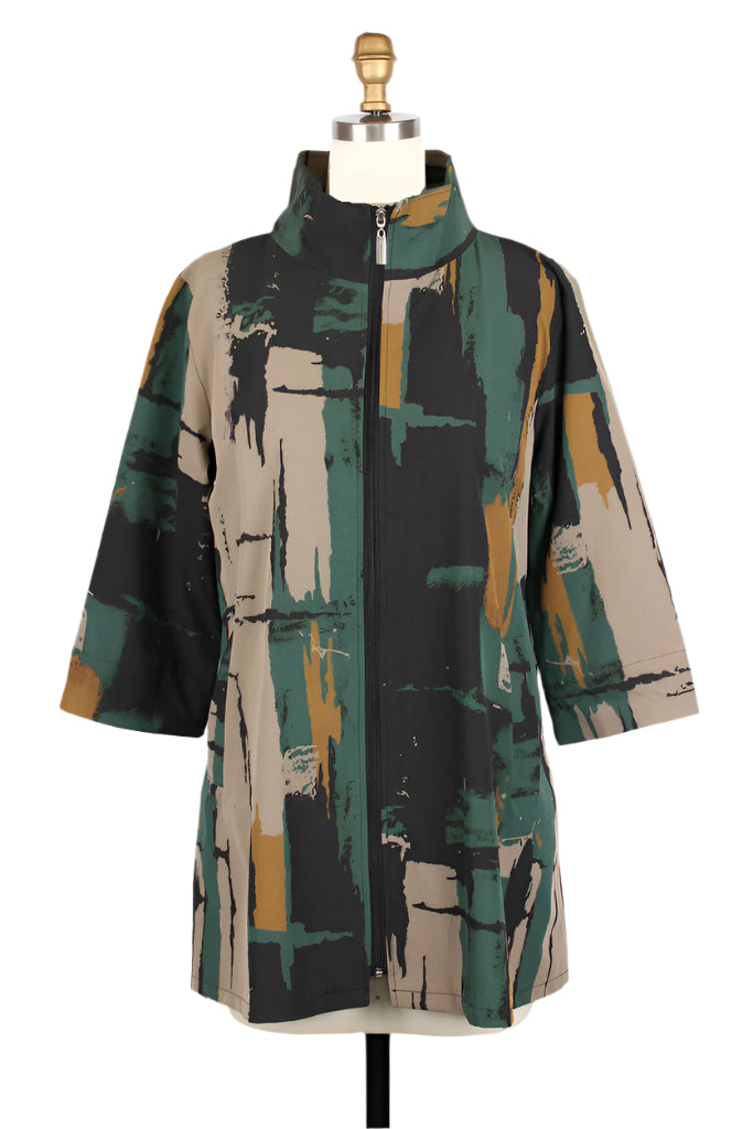 Abstract Brushstroke Print Windbreaker Jacket with Wired Collar - 5018
