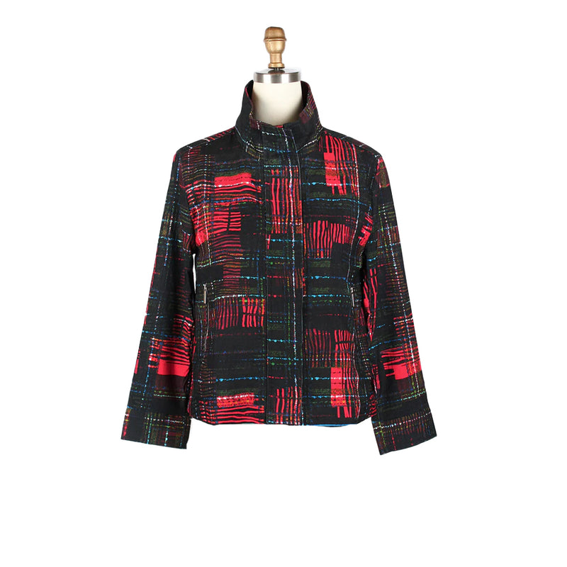 Modern Plaid-Stripe Micro-Cord Jacket - 5020-RD