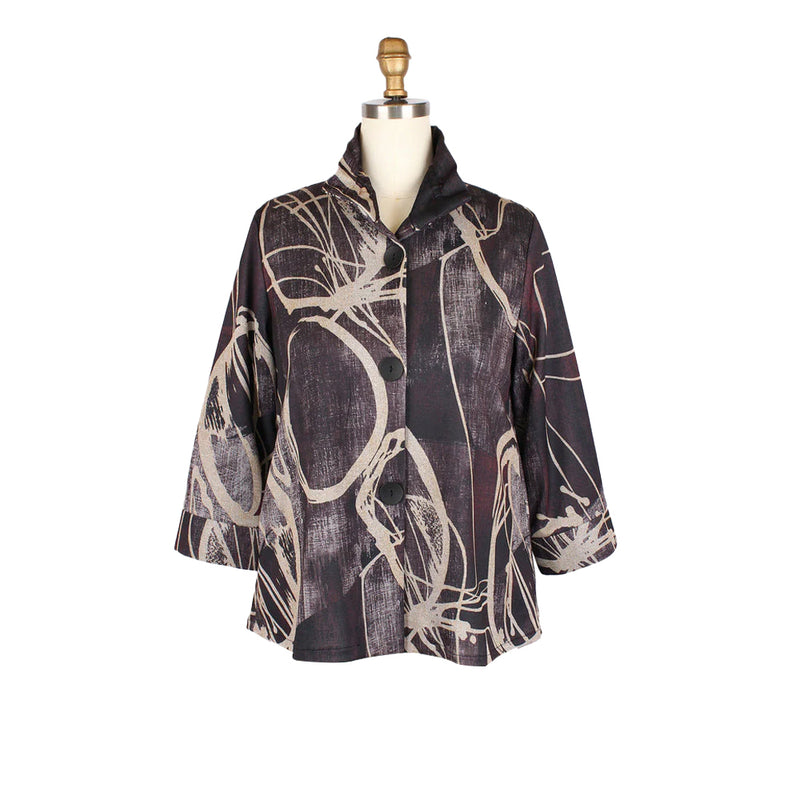 Artistic Print Jacket with Wired Collar - 5021-Plum